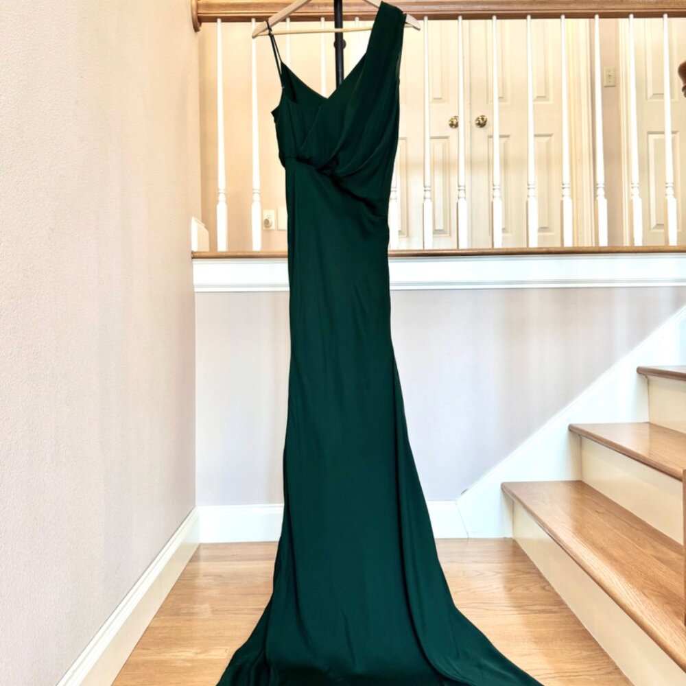 SAMPLE | Haute Hippie | Rosin Grecian One Shoulder Gown | Silk Green | Small